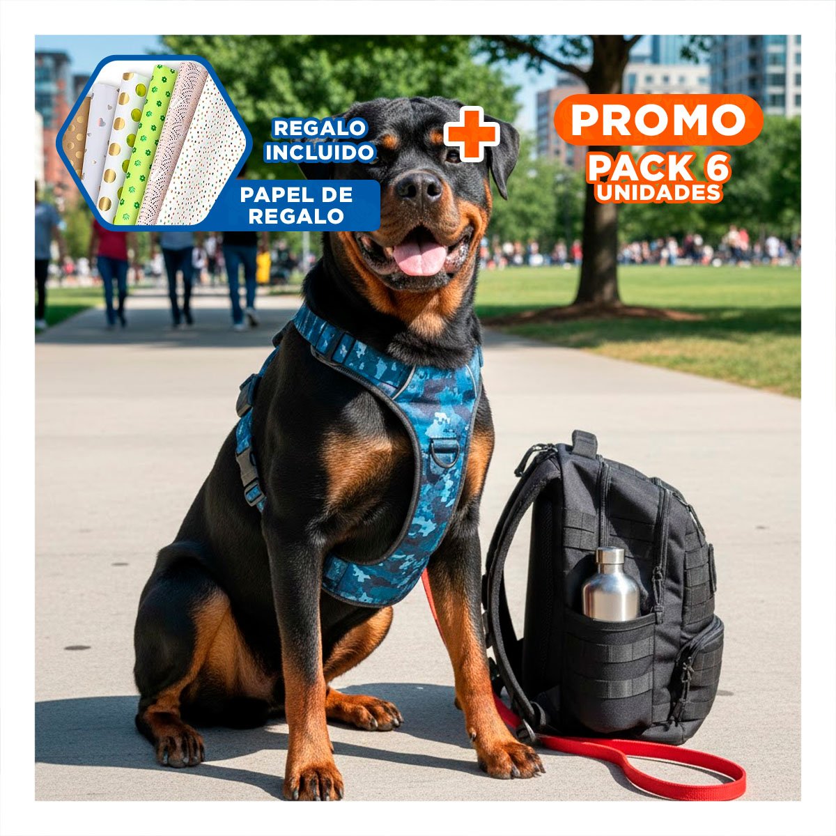 PACK6 CHALECO PARA PERRO MEDIANO AZUL TACTICO TALLA XL RESISTENTE Y SEGURO Y+PAPEL REGALO - 1