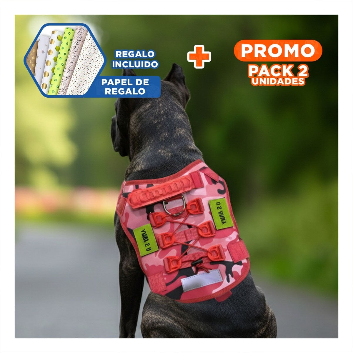 PACK2 PECHERA PARA PERRO TACTICA ROJO CONFORTABLE Y AJUSTABLE PARA PASEOS Y+PAPEL REGALO - 1