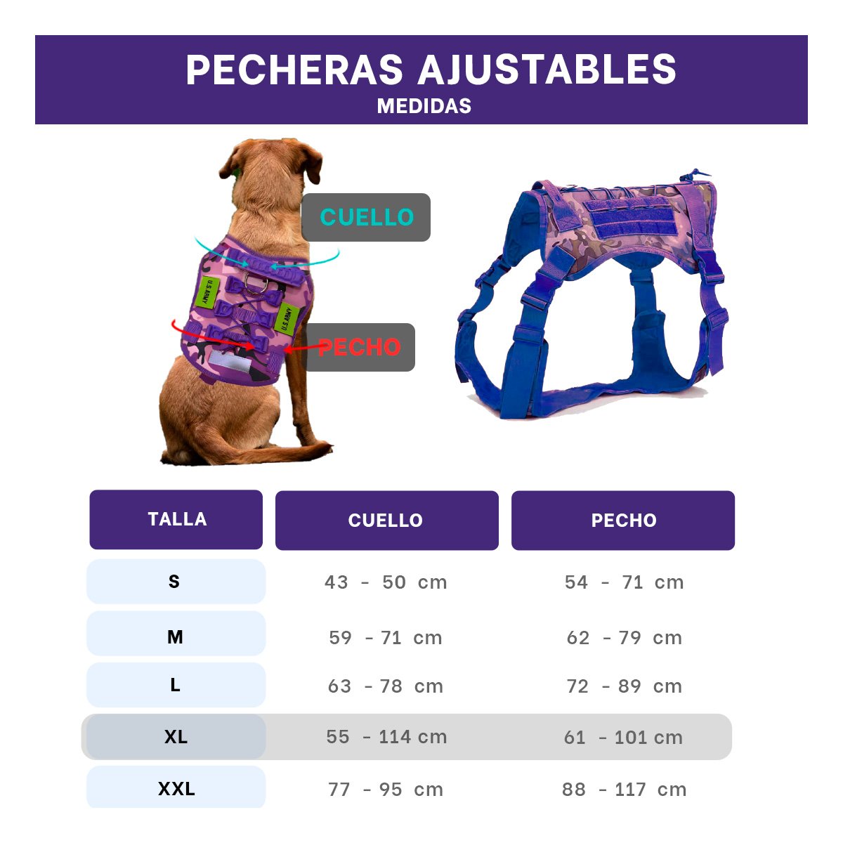 PACK2 FUNDA CHALECOS TACTICO PARA PERRO MORADO TALLA XL PARA PASEOS EN CASA Y+PAPEL REGALO - 4