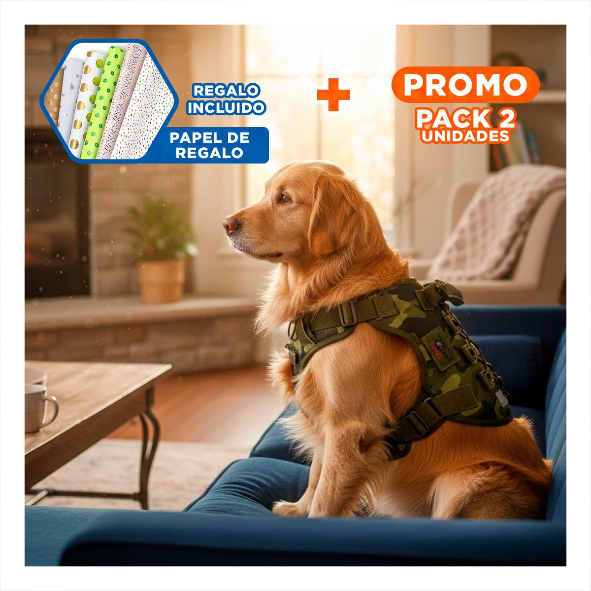 PACK2 PECHERA PARA PERRO GRANDE VERDE OSCURO TALLA L AJUSTABLE Y FACIL DE USAR Y+PAPEL REGALO - 1