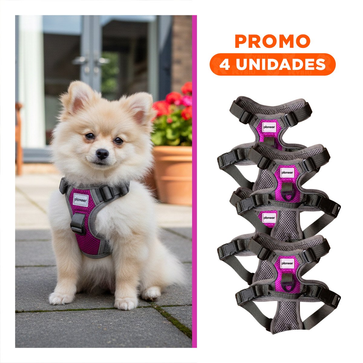 PACK4 SISTEMA DE PASEO PARA PERRO FUCSIA TALLA S RESISTENTE Y LIGERO Y+REGALO STICKER - 1