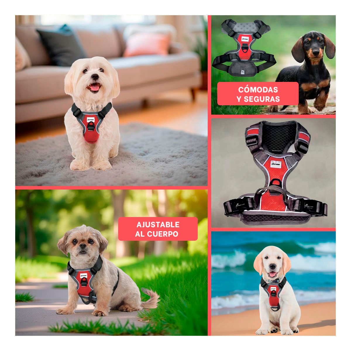 PACK2 CHALECO COMODO PARA PERRO ROJO TALLA M FACIL DE AJUSTAR Y MATERIAL SUAVE Y+PAPEL REGALO - 3