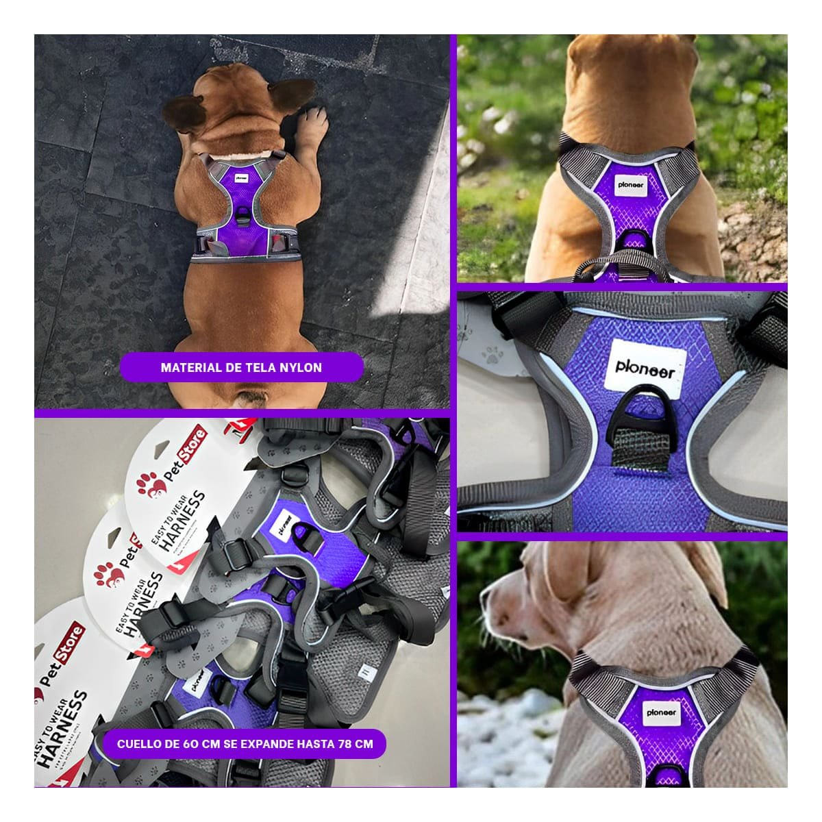 CHALECO PARA PERRO MORADO TALLA XL SEGURO Y CONFORTABLE Y+POST IT - 1