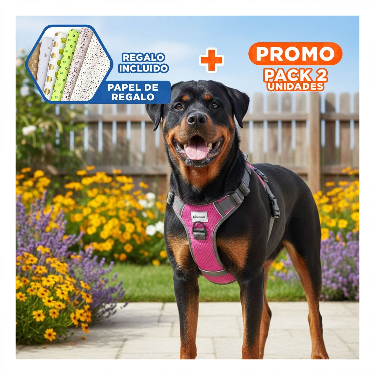 PACK2 PECHERA PARA PERRO FUCSIA TALLA L LIGERA Y DURABLE PARA PASEOS Y+PAPEL REGALO - 1