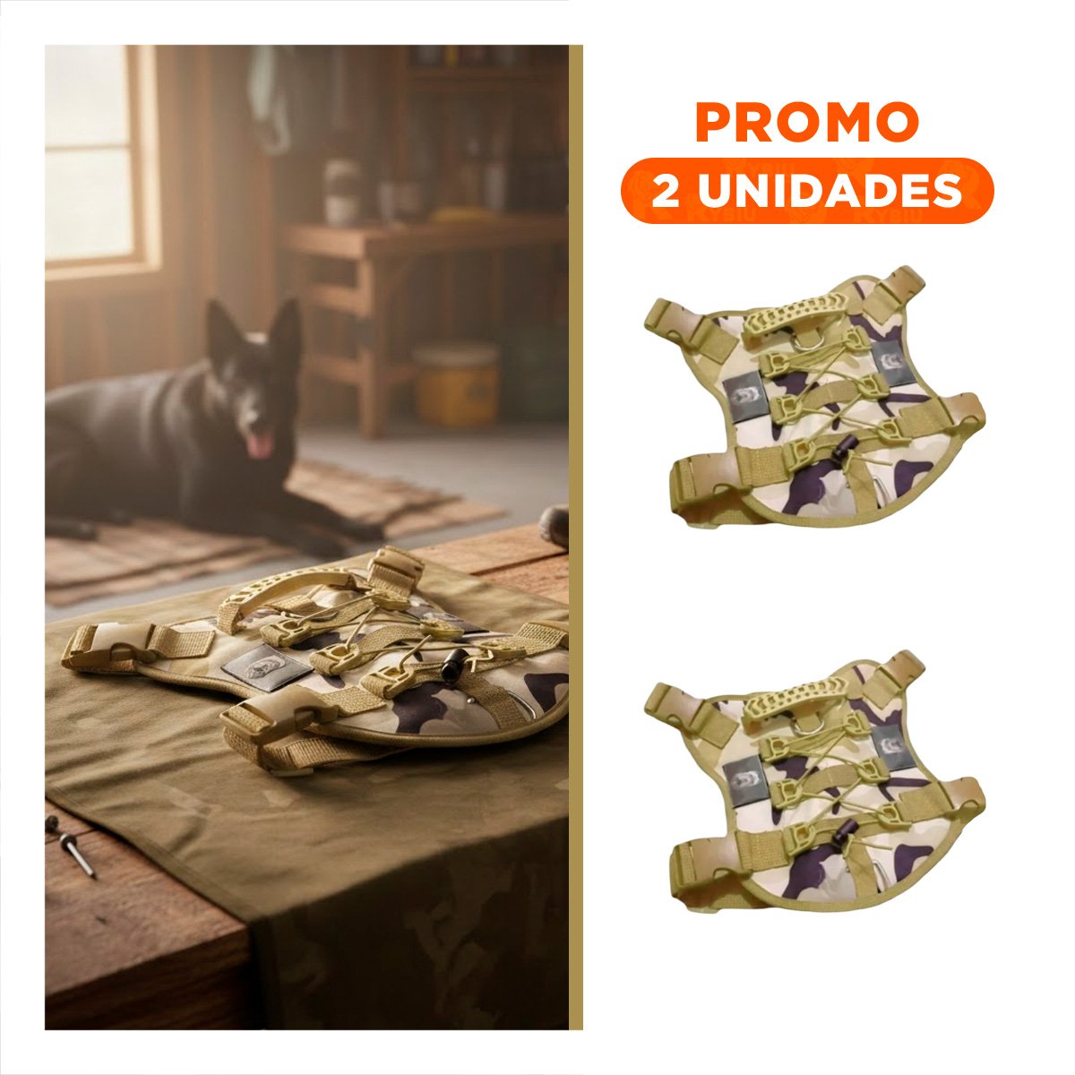 PACK2 PECHERA TACTICA AJUSTABLE PARA PERRO VERDE CLARO TALLA XL PARA PASEOS DIARIOS - 1