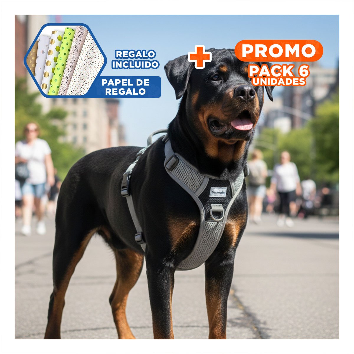 PACK6 CHALECO PARA PERRO NEGRO TALLA L CON AJUSTE MULTIPLE Y SEGURIDAD MAXIMA Y+PAPEL REGALO - 1