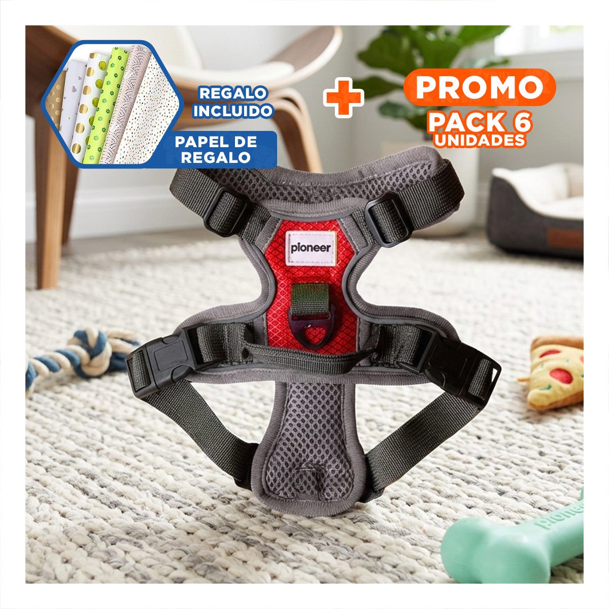 PACK6 SISTEMA AJUSTABLE PARA PERRO ROJO TALLA S COMODO Y+PAPEL REGALO - 1