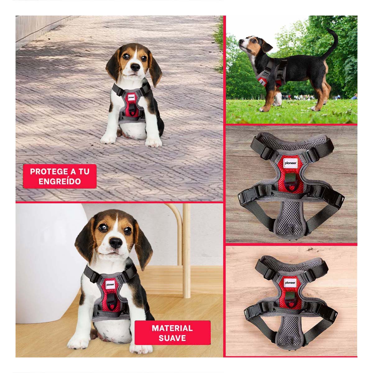 PACK6 SISTEMA AJUSTABLE PARA PERRO ROJO TALLA S COMODO Y+PAPEL REGALO - 3