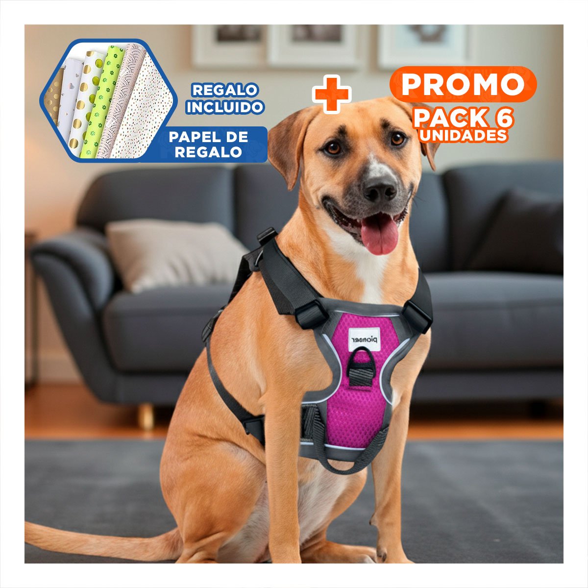 PACK6 ARNES PARA PERRO FUCSIA TALLA L SEGURO Y RESISTENTE AL DESGASTE Y+PAPEL REGALO - 1