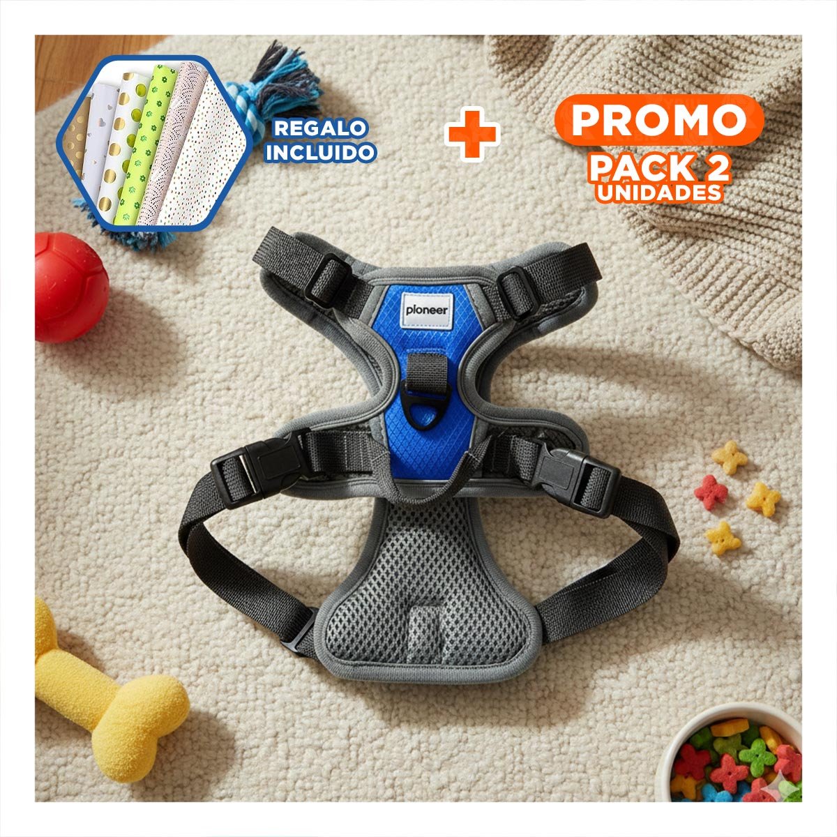 PACK2 ARNES DE ENTRENAMIENTO PARA PERRO AZUL TALLA M CONFIABLE Y SUAVE Y+PAPEL REGALO - 1