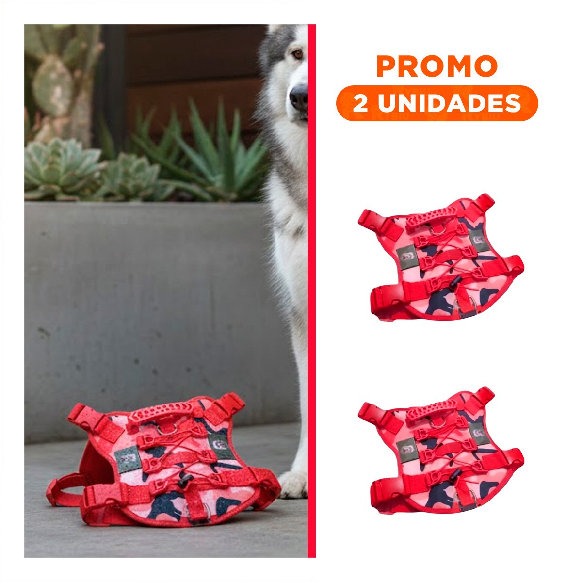 PACK2 CINTURON CHALECOS TACTICO PARA PERRO ROJO DURABLE Y FACIL DE USAR - 1