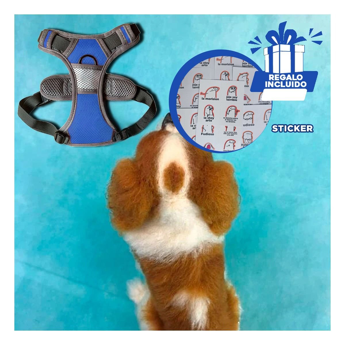 ARNES AJUSTABLE PARA PERRO AZUL TALLA M FACIL DE COLOCAR Y QUITAR Y+REGALO STICKER - 1