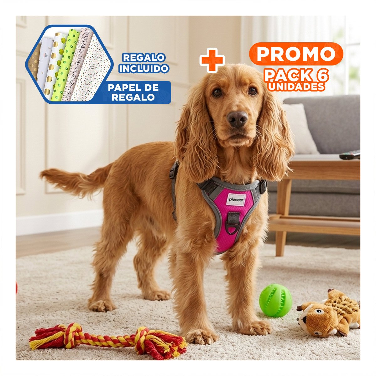 PACK6 PECHERA COMODA FUCSIA PARA PERRO CON MATERIAL SUAVE Y FACIL DE AJUSTAR Y+PAPEL REGALO - 1