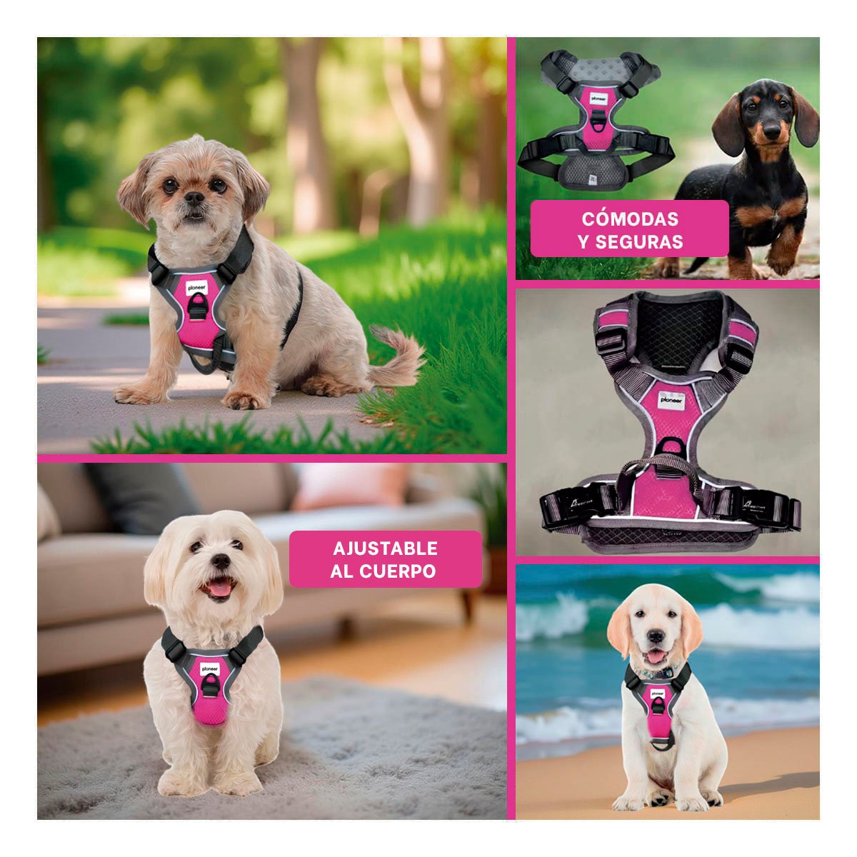PACK6 PECHERA COMODA FUCSIA PARA PERRO CON MATERIAL SUAVE Y FACIL DE AJUSTAR Y+PAPEL REGALO - 3