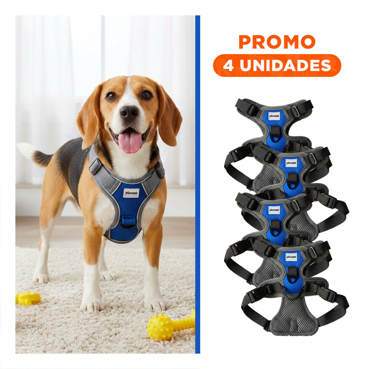 PACK4 PECHERA REFORZADA PARA PERRO AZUL TALLA M RESISTENTE Y COMODA Y+REGALO STICKER - 1