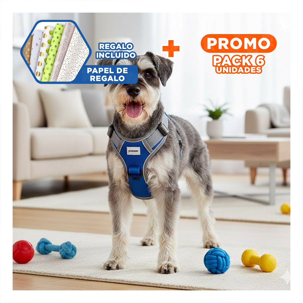 PACK6 ARNES REFLECTANTE PARA PERRO AZUL TALLA M VISIBLE Y SEGURO Y+PAPEL REGALO - 1