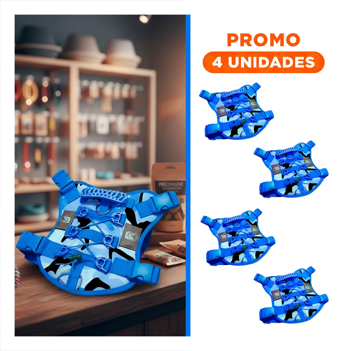 PACK4 EQUIPO PARA PERRO GRANDE AZUL TACTICO TALLA XL FACIL DE COLOCAR Y+REGALO STICKER - 1