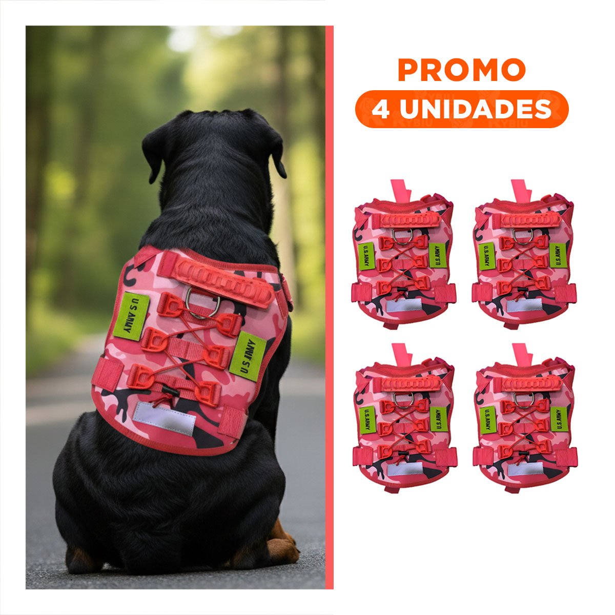 PACK4 EQUIPO PARA PERRO TACTICA ROJO AJUSTABLE Y SEGURO PARA PASEOS DIARIOS Y+REGALO STICKER - 1