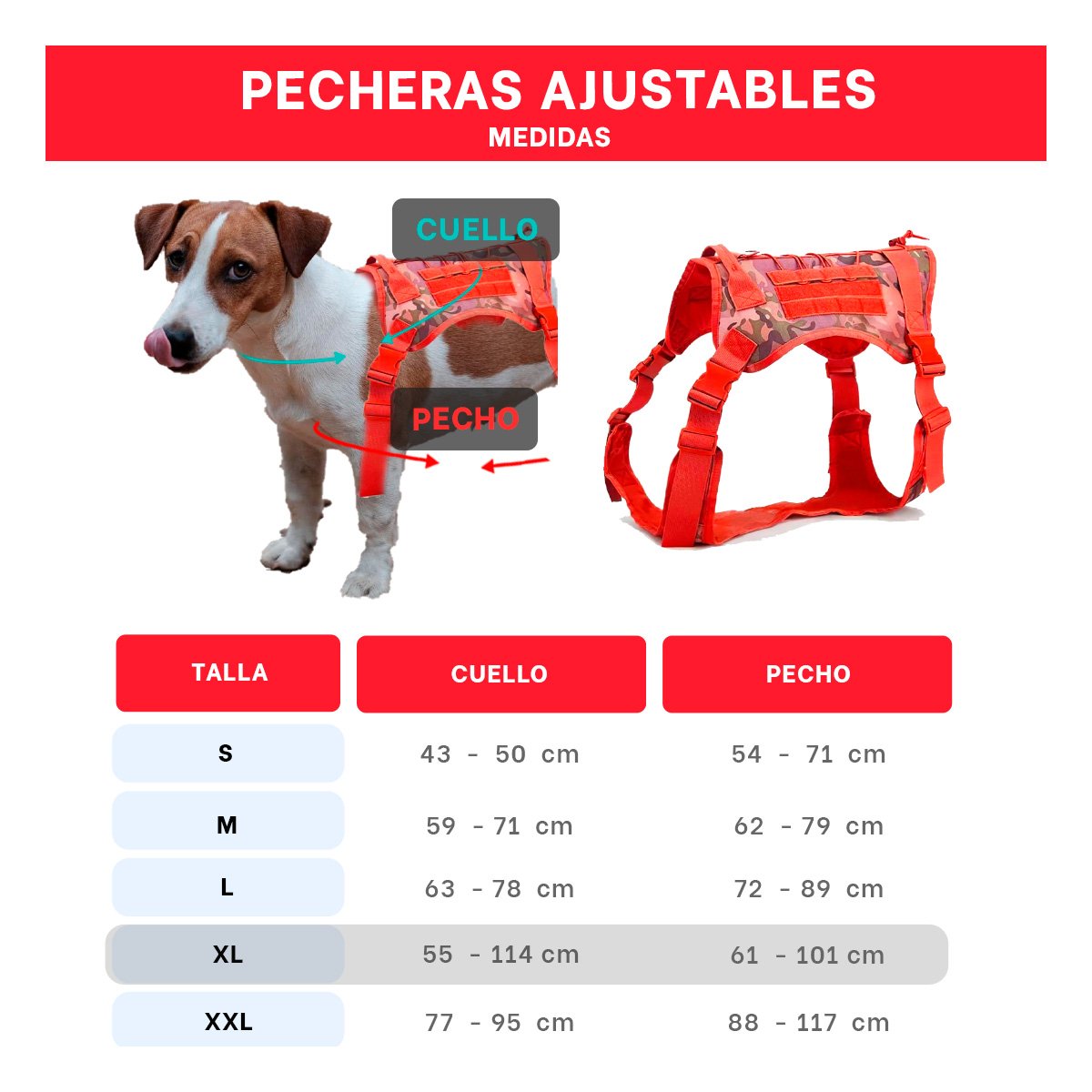PACK4 EQUIPO PARA PERRO TACTICA ROJO AJUSTABLE Y SEGURO PARA PASEOS DIARIOS Y+REGALO STICKER - 4