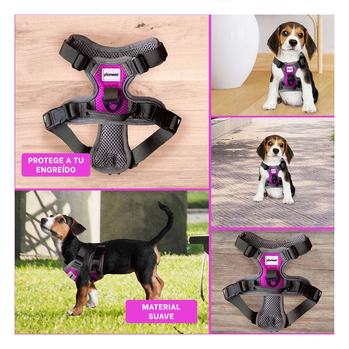 PACK2 SUJETADOR AJUSTABLE PARA PERRO FUCSIA TALLA S LIGERO Y SEGURO Y+PAPEL REGALO - 3