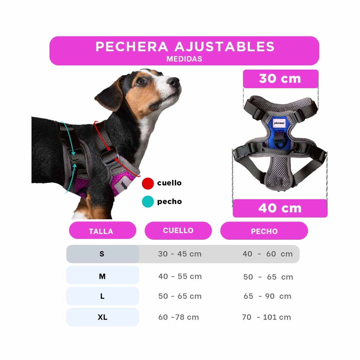 PACK2 SUJETADOR AJUSTABLE PARA PERRO FUCSIA TALLA S LIGERO Y SEGURO Y+PAPEL REGALO - 4
