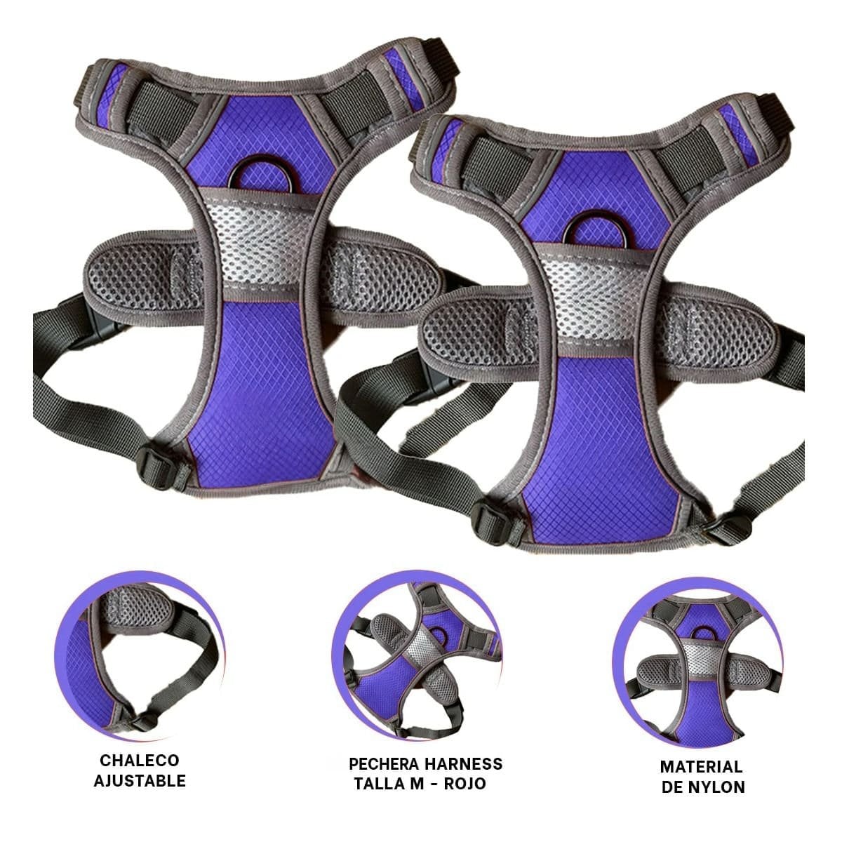 PACK6 PECHERA AJUSTABLE PARA PERRO MORADO TALLA L MATERIAL SUAVE Y+REGALO STICKER - 5