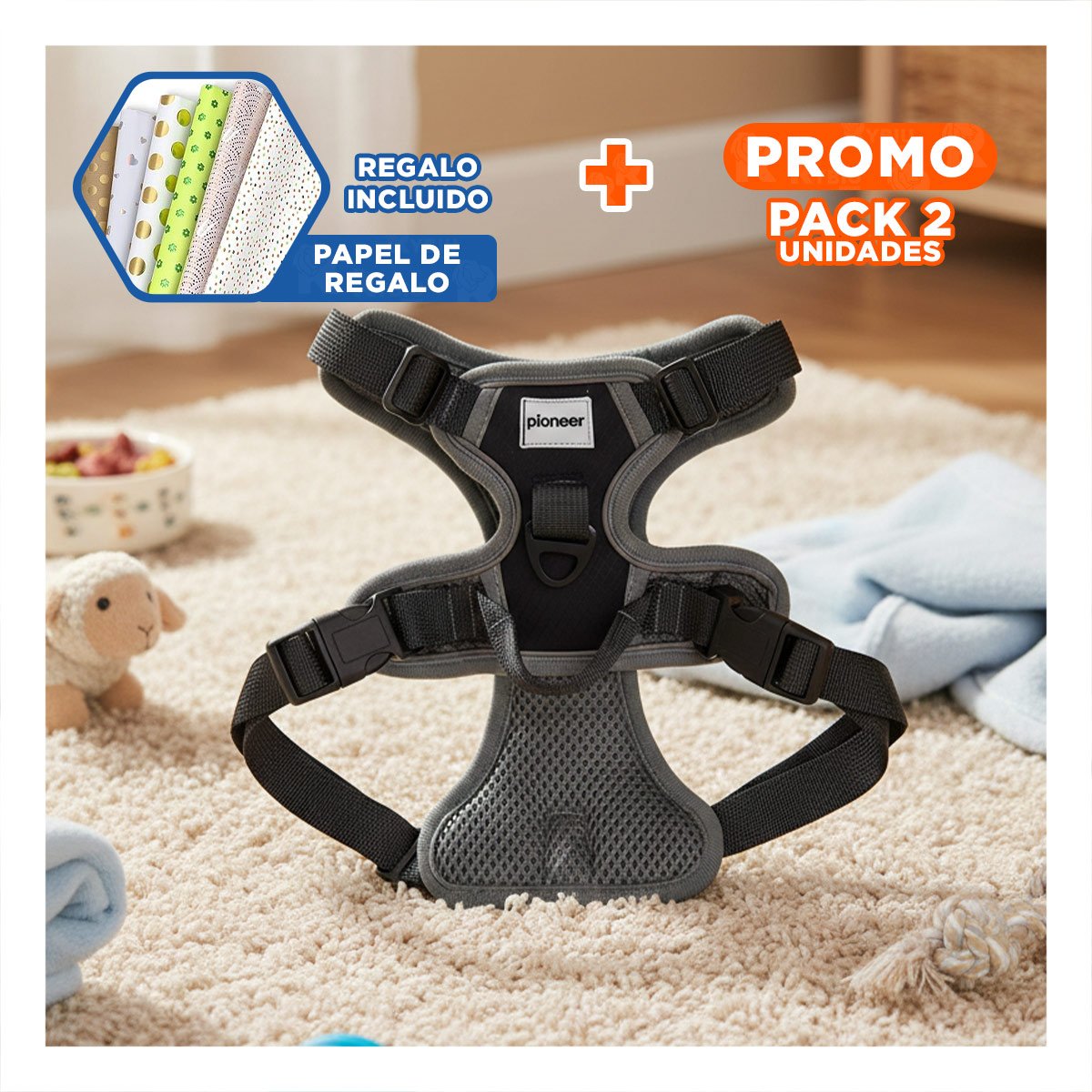 PACK2 EQUIPO PARA PERRO NEGRO TALLA M CON DURABILIDAD Y COMODIDAD GARANTIZADA Y+PAPEL REGALO - 1