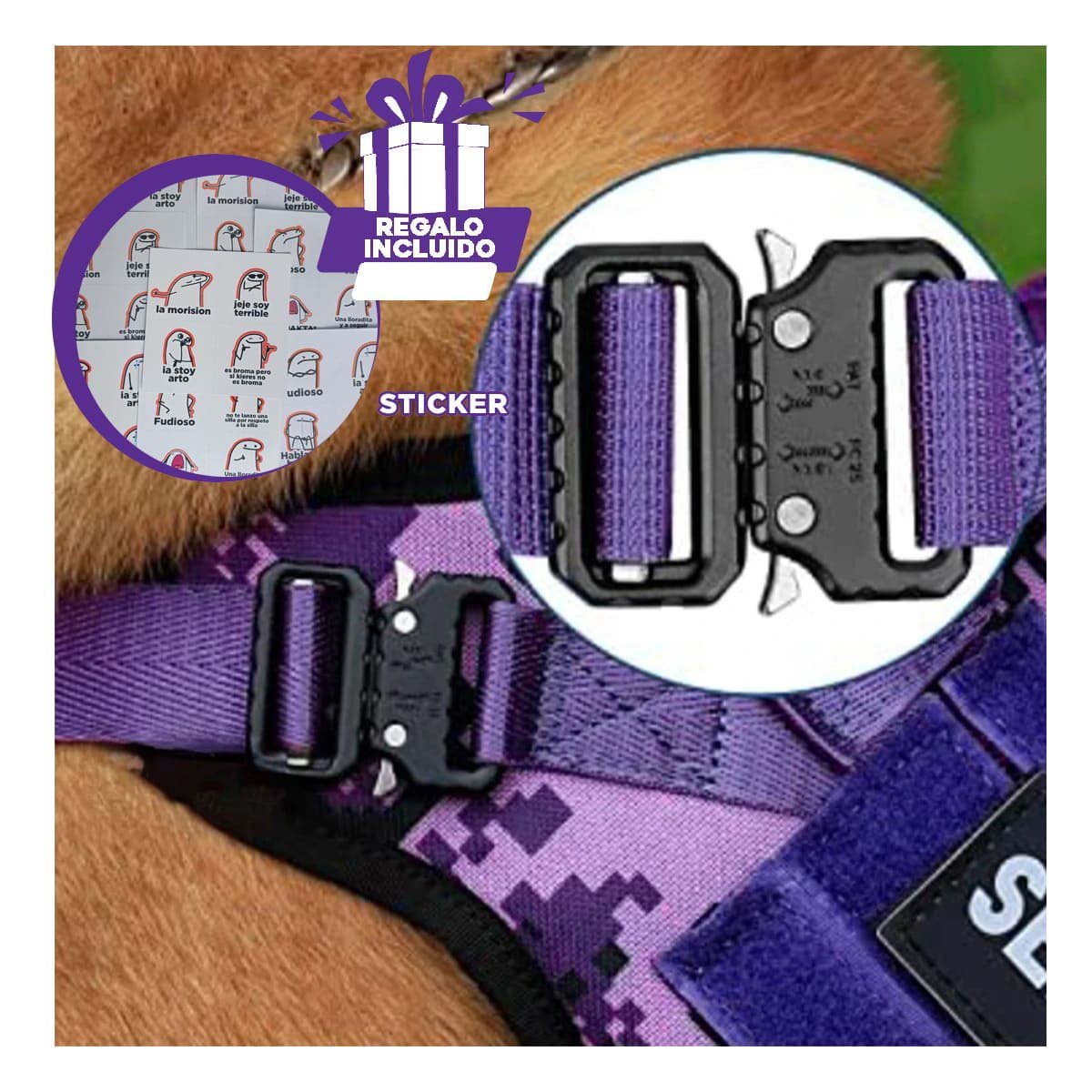 CHALECO PARA PERRO GRANDE MORADO TALLA L CON TELA DURABLE Y LIGERA Y+REGALO STICKER - 1