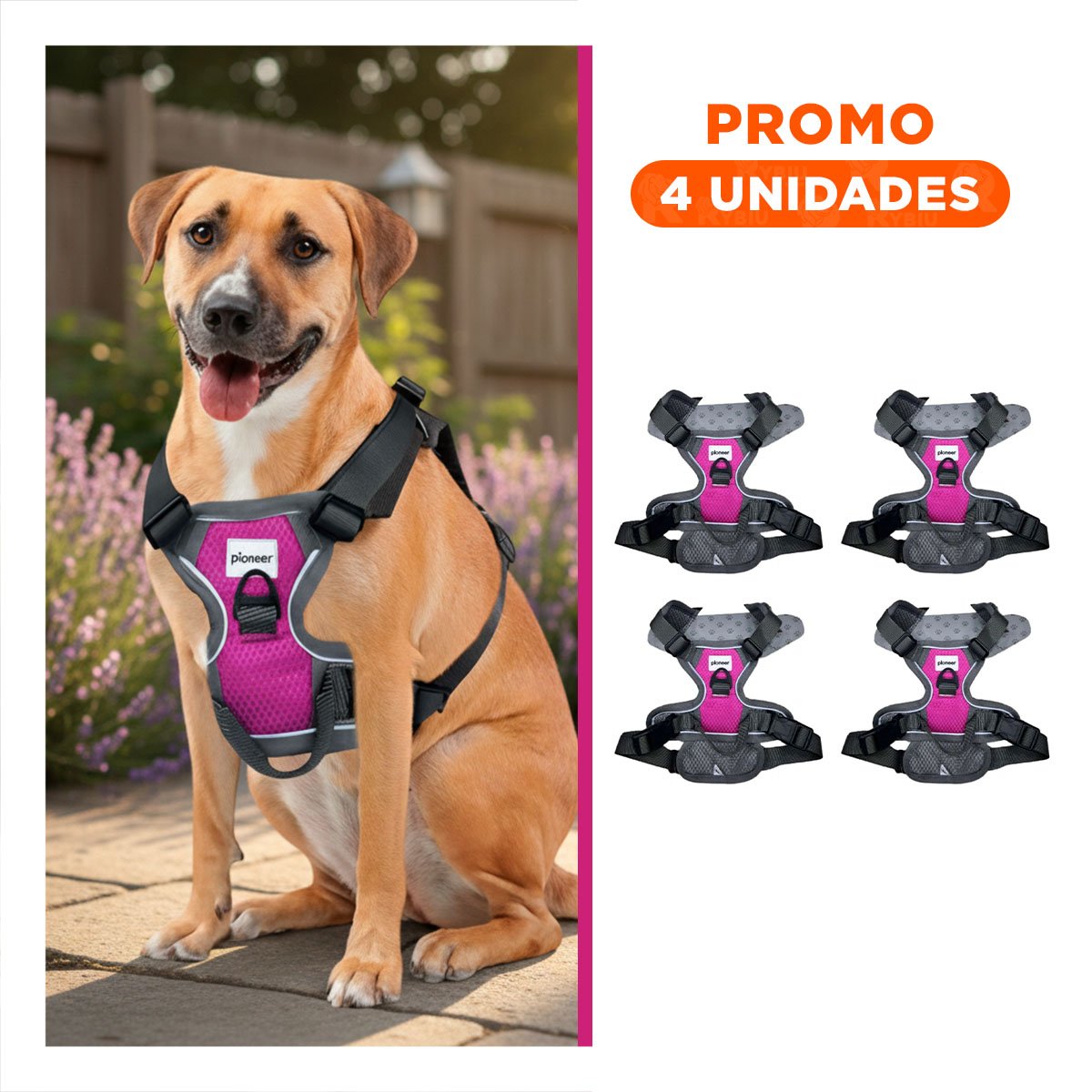 PACK4 EQUIPO PARA PERRO FUCSIA TALLA L CHALECO CON AJUSTE FACIL Y+REGALO STICKER - 1