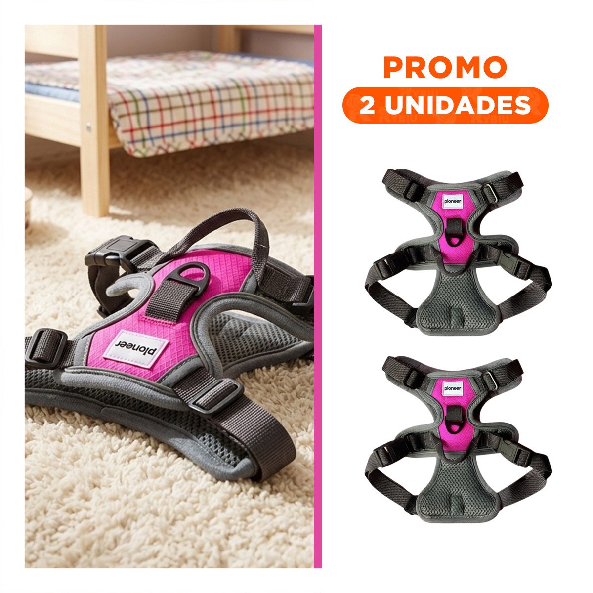 PACK2 CORREA AJUSTABLE FUCSIA PARA PERRO CON SUJECION CONFORTABLE - 1