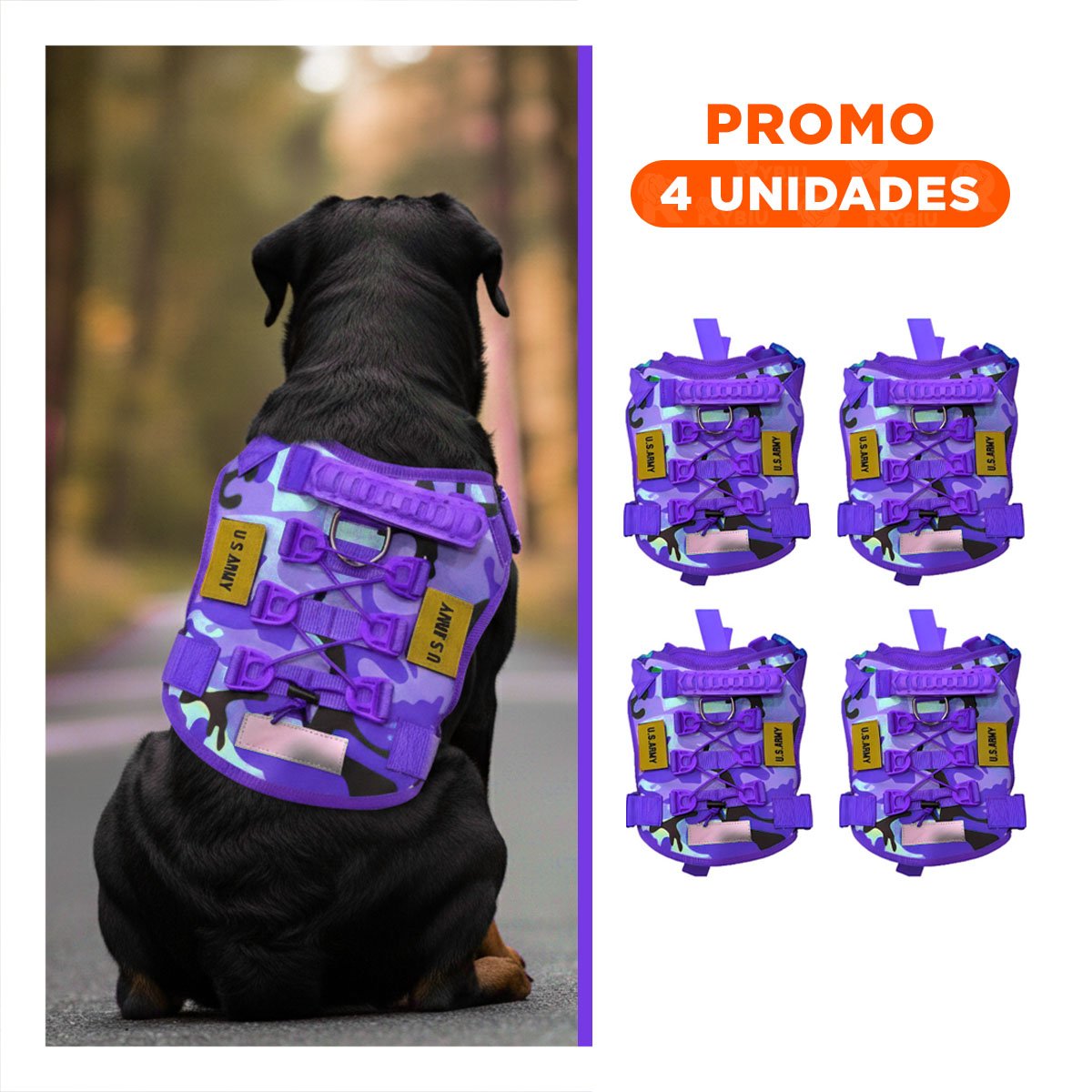 PACK4 SUJETA CHALECOS TACTICO PARA PERRO MORADO TALLA XL PARA ACTIVIDADES Y+REGALO STICKER - 1