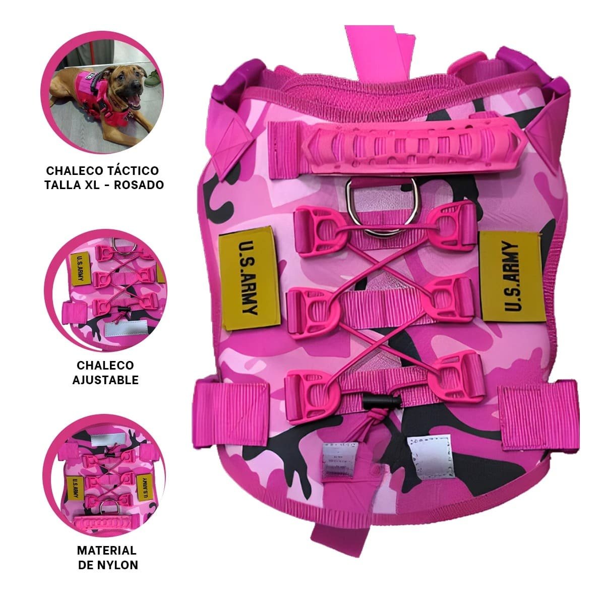 EQUIPO PARA PERRO ROSADO TACTICO TALLA XL ATRACTIVO - 3