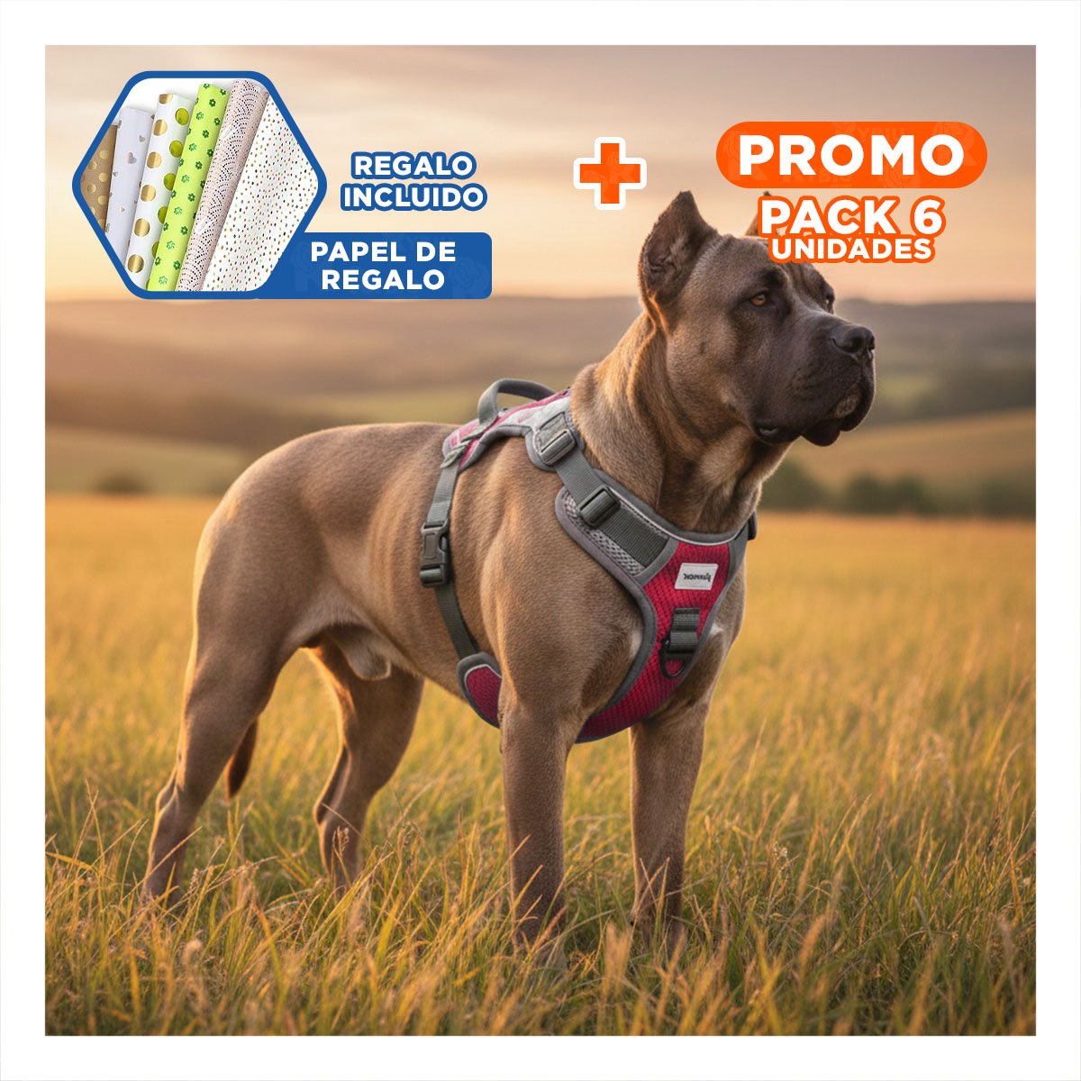 PACK6 PECHERA DEPORTIVA PARA PERRO CON HEBILLA RESISTENTE Y AJUSTE CONFORTABLE Y+PAPEL REGALO - 1