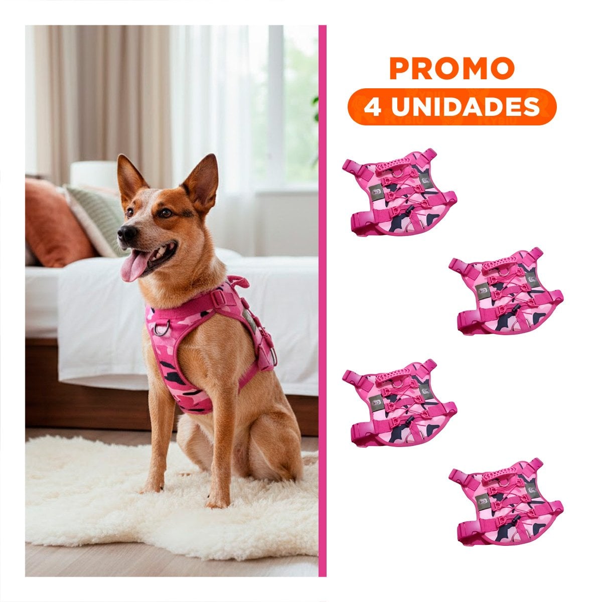 PACK4 PECHERA PARA PERRO ROSADO TALLA L CON TELA RESISTENTE Y AJUSTE SEGURO Y+REGALO STICKER - 1