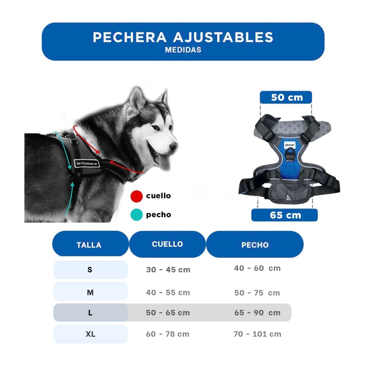 PACK4 CHALECO PARA PERRO AZUL TALLA L SEGURO Y FACIL DE COLOCAR Y+PAPEL REGALO - 4