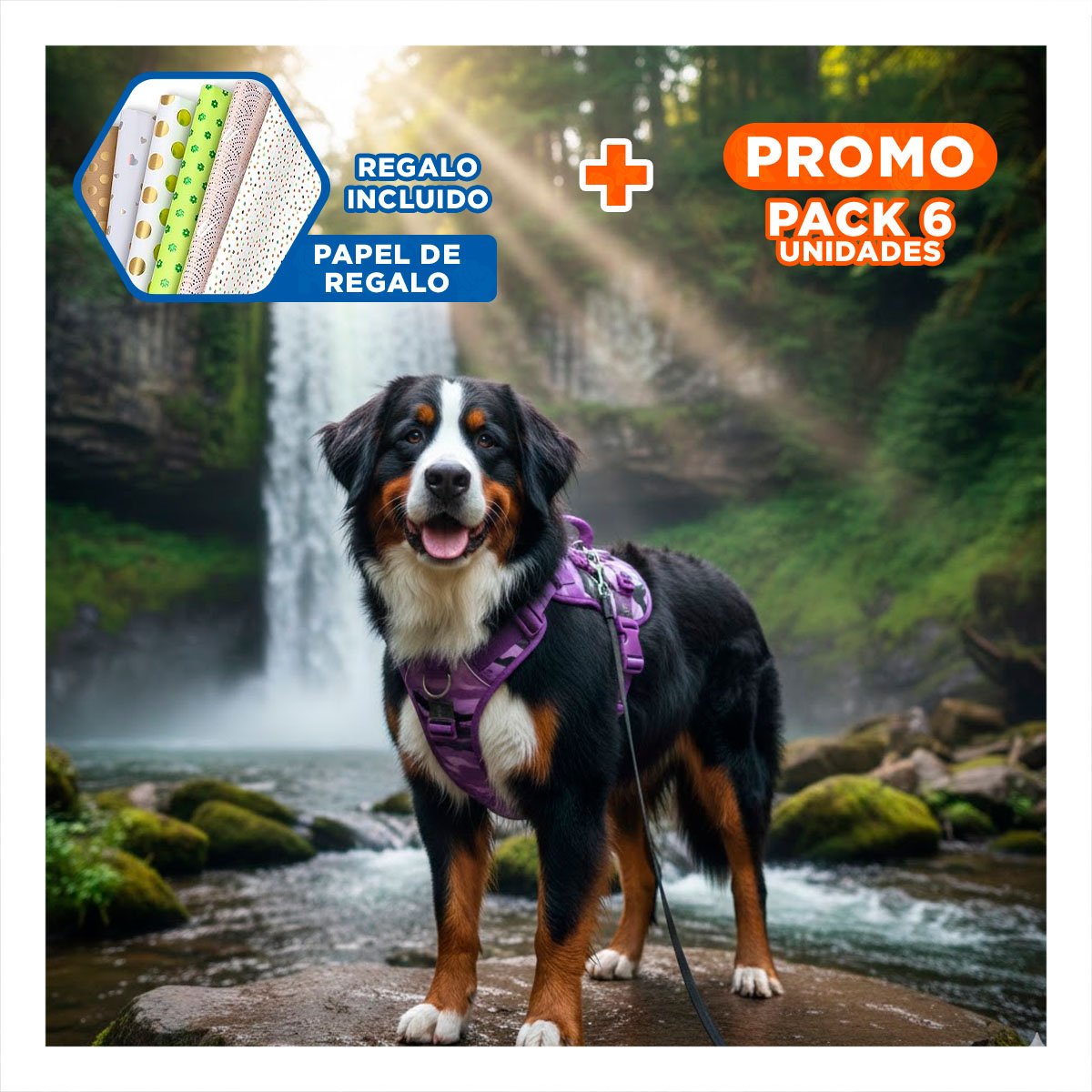 PACK6 CHALECO PARA MASCOTA ACTIVA MORADO TALLA L FACIL DE AJUSTAR Y+PAPEL REGALO - 1