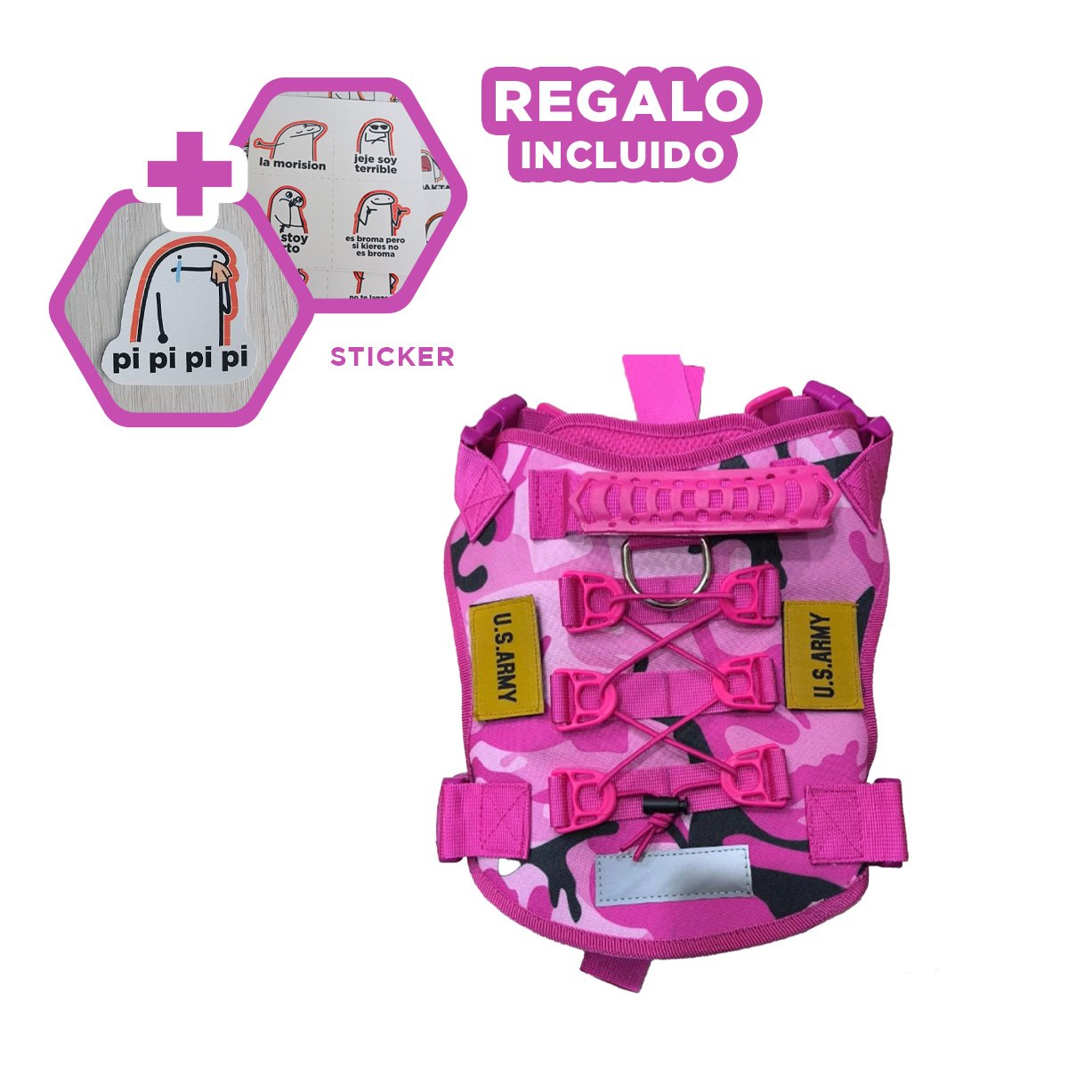 PECHERA PARA PERRO ROSADO TALLA L CON AJUSTE COMODO Y MODERNO Y+REGALO STICKER - 1