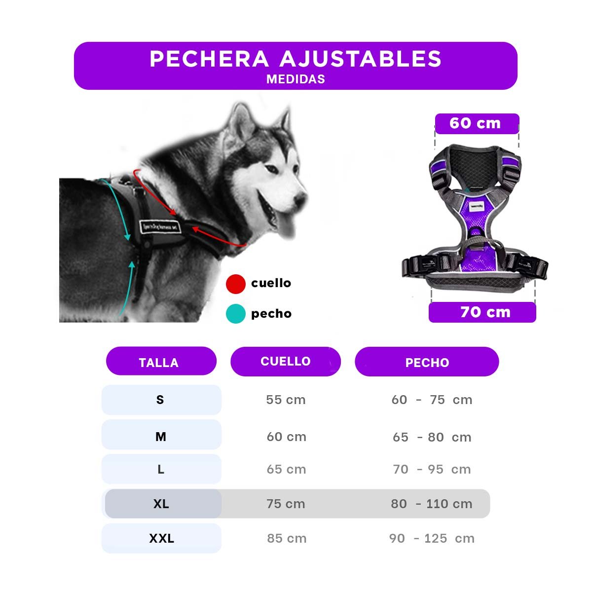 CHALECO PARA PERRO MORADO TALLA XL CON TELA RESISTENTE Y COMODO Y+PAPEL REGALO - 4