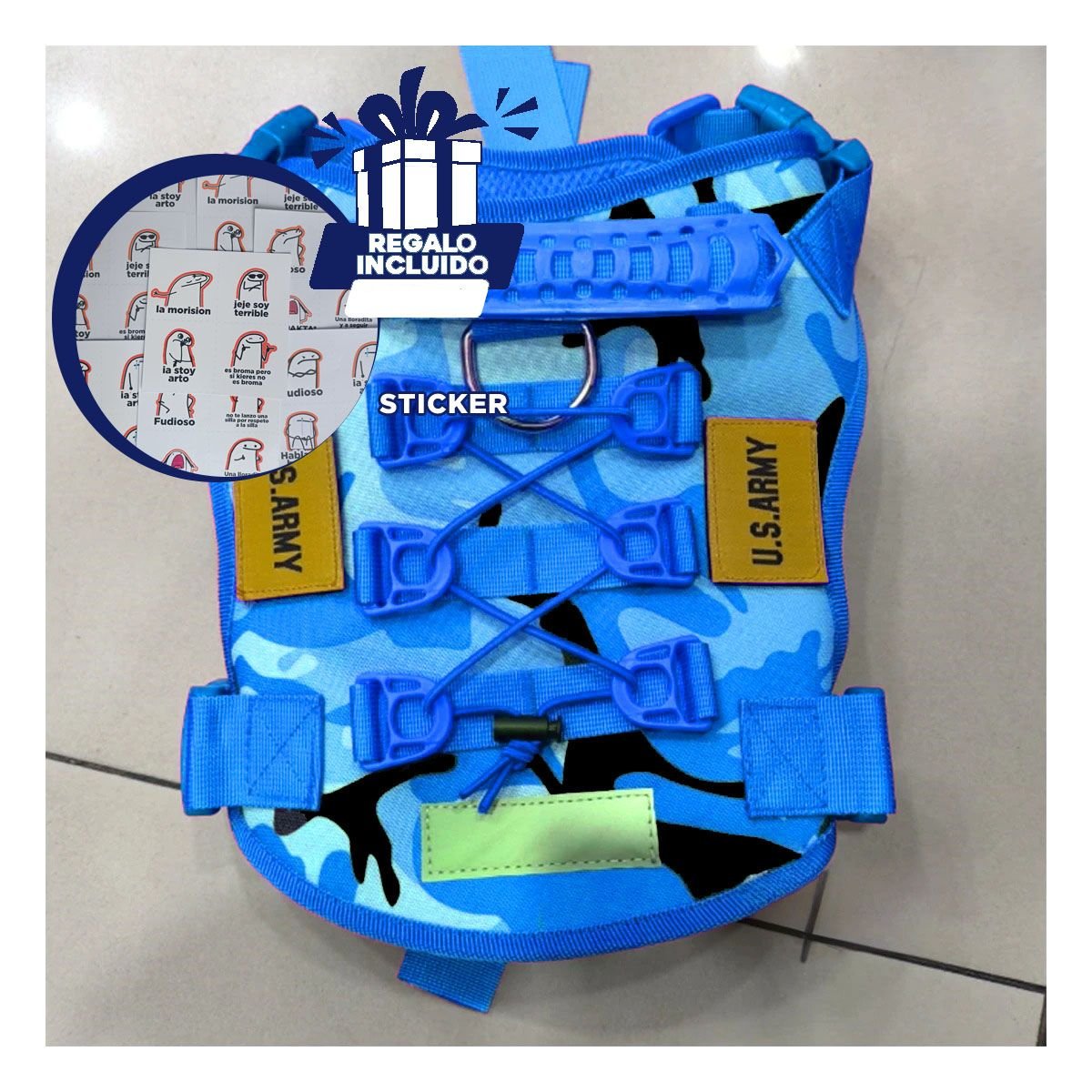 PECHO RESISTENTE PARA PERRO AZUL CON CHALECO COMODO Y FACIL DE AJUSTAR Y+REGALO STICKER - 1
