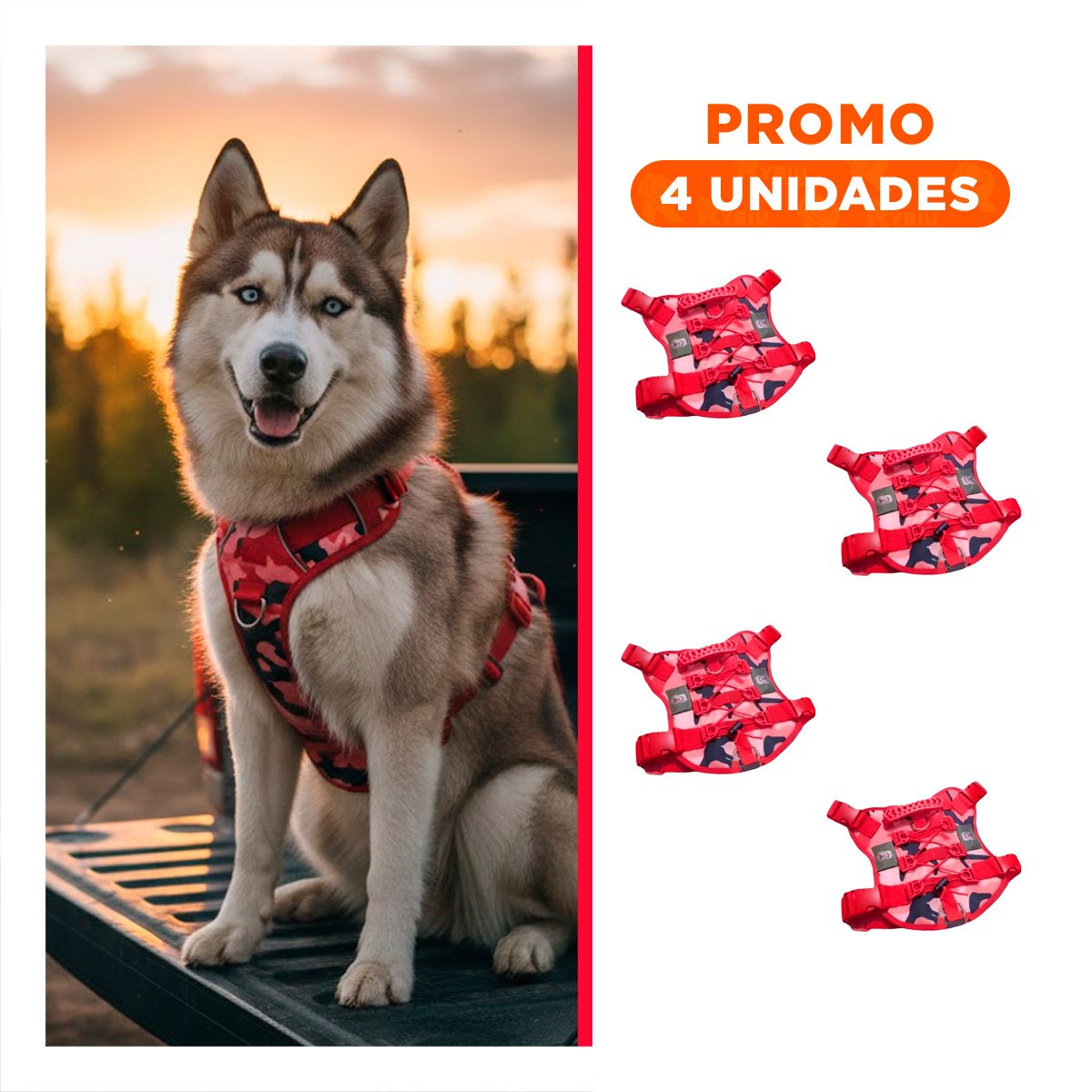PACK4 CINTURON CHALECOS TACTICO PARA PERRO ROJO AJUSTABLE Y FACIL DE USAR Y+REGALO STICKER - 1