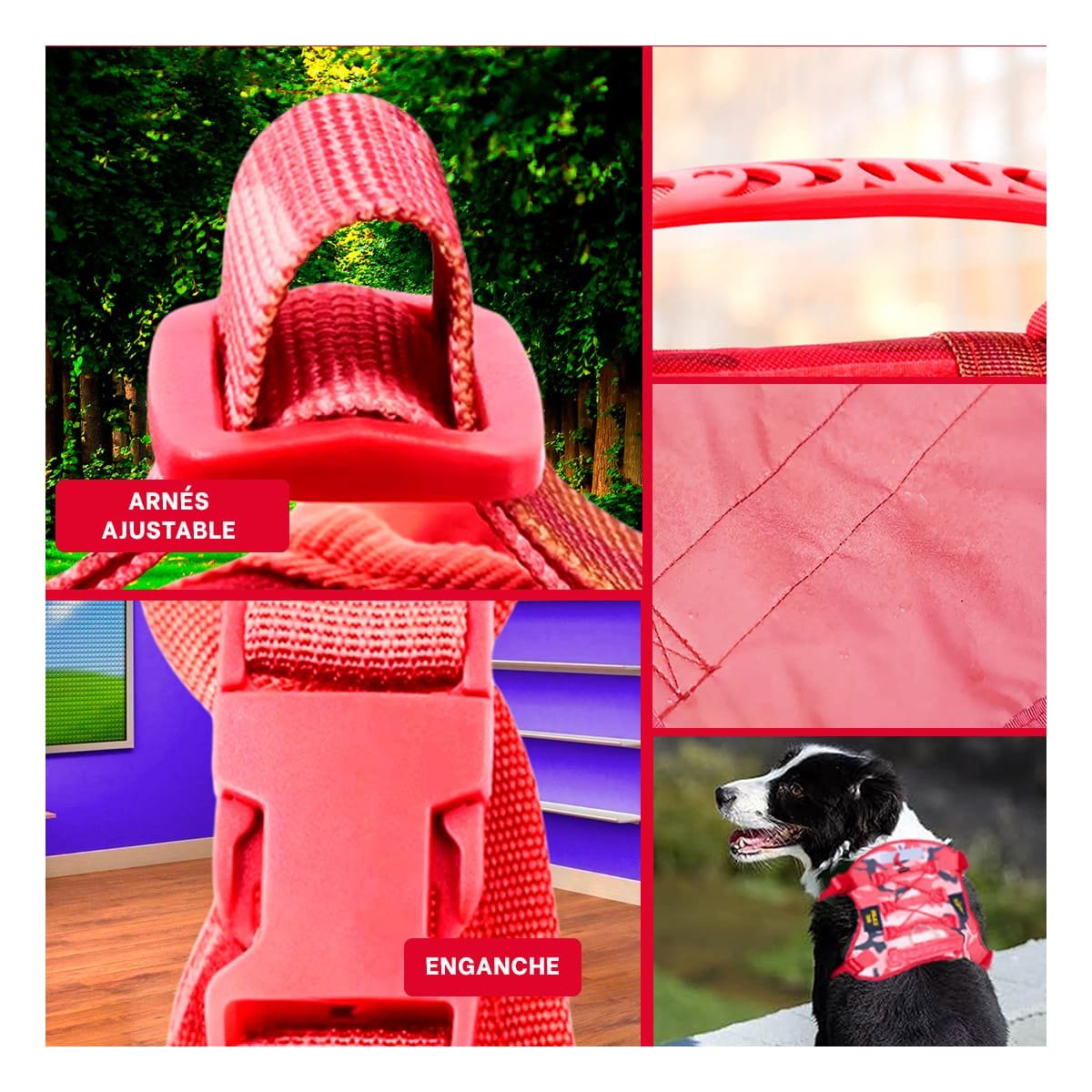 PACK4 CINTURON CHALECOS TACTICO PARA PERRO ROJO AJUSTABLE Y FACIL DE USAR Y+REGALO STICKER - 2