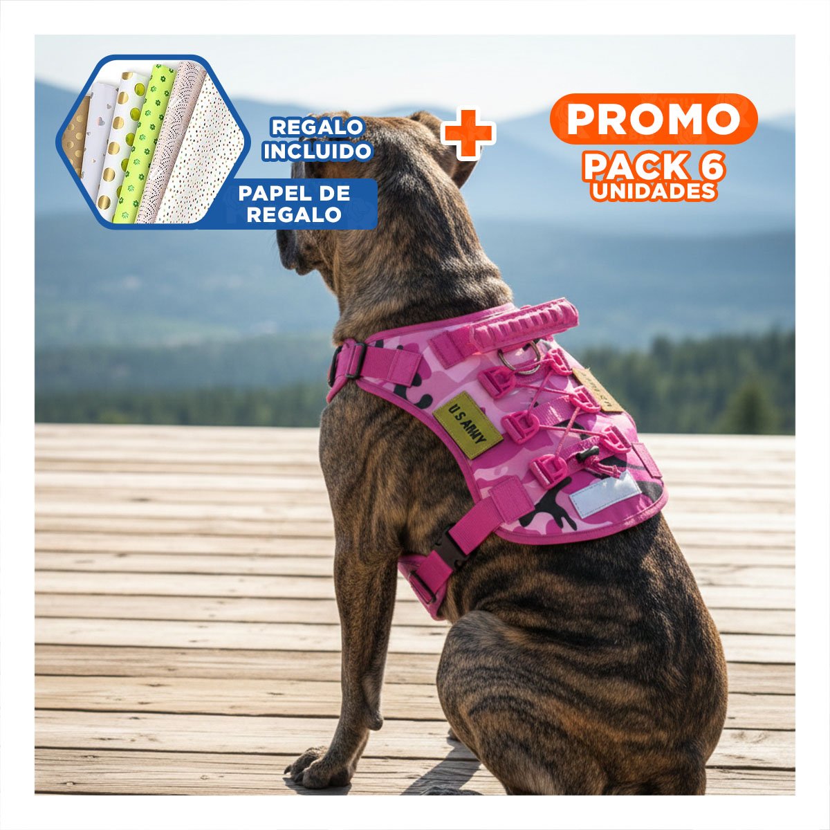 PACK6 ARNES PARA PERRO ROSADO TACTICO TALLA XL LIGERO Y RESISTENTE Y+PAPEL REGALO - 1