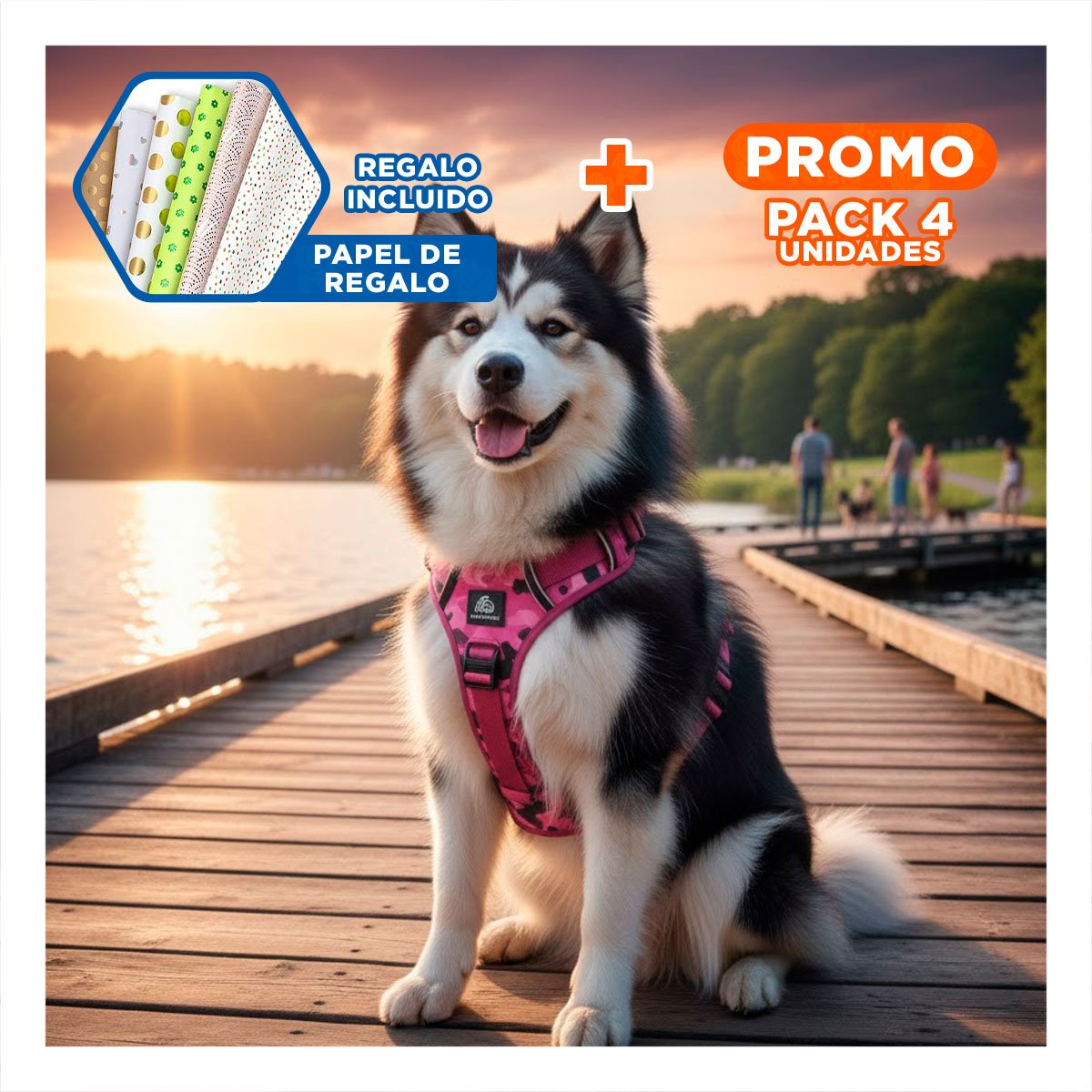 PACK4 CHALECO PARA PERRO ROSADO TALLA L CON SEGURIDAD Y ERGONOMICO Y+PAPEL REGALO - 1