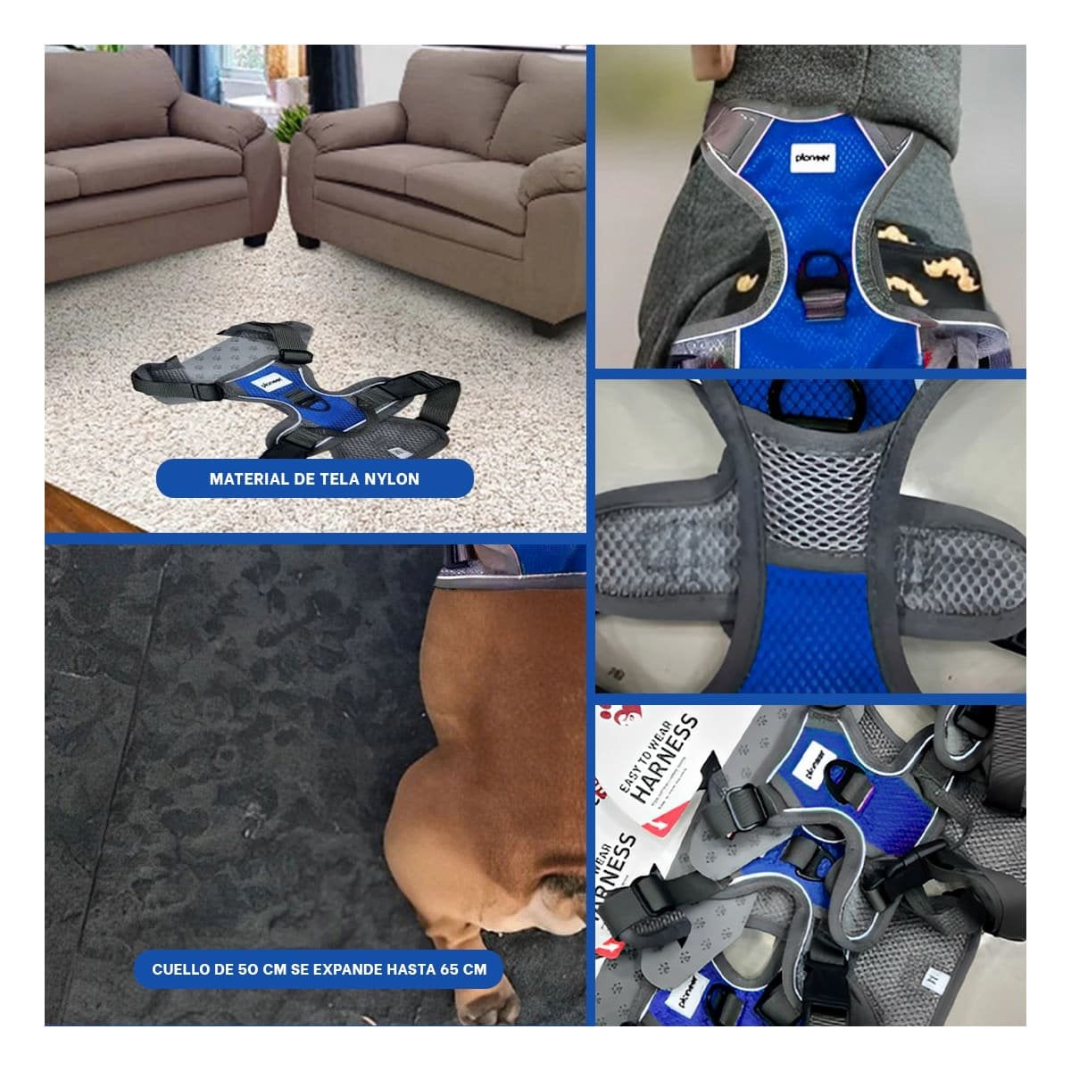 PACK2 ARNES AJUSTABLE PARA PERRO AZUL TALLA L CON SUJECION SEGURA Y+PAPEL REGALO - 3