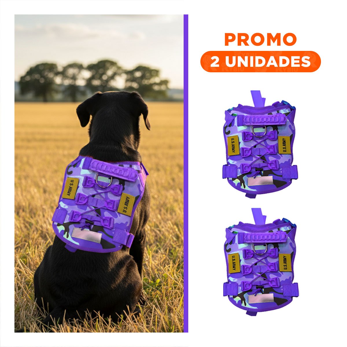 PACK2 CORREA CHALECOS TACTICO PARA PERRO MORADO TALLA XL AJUSTABLE Y CONFORTABLE - 1
