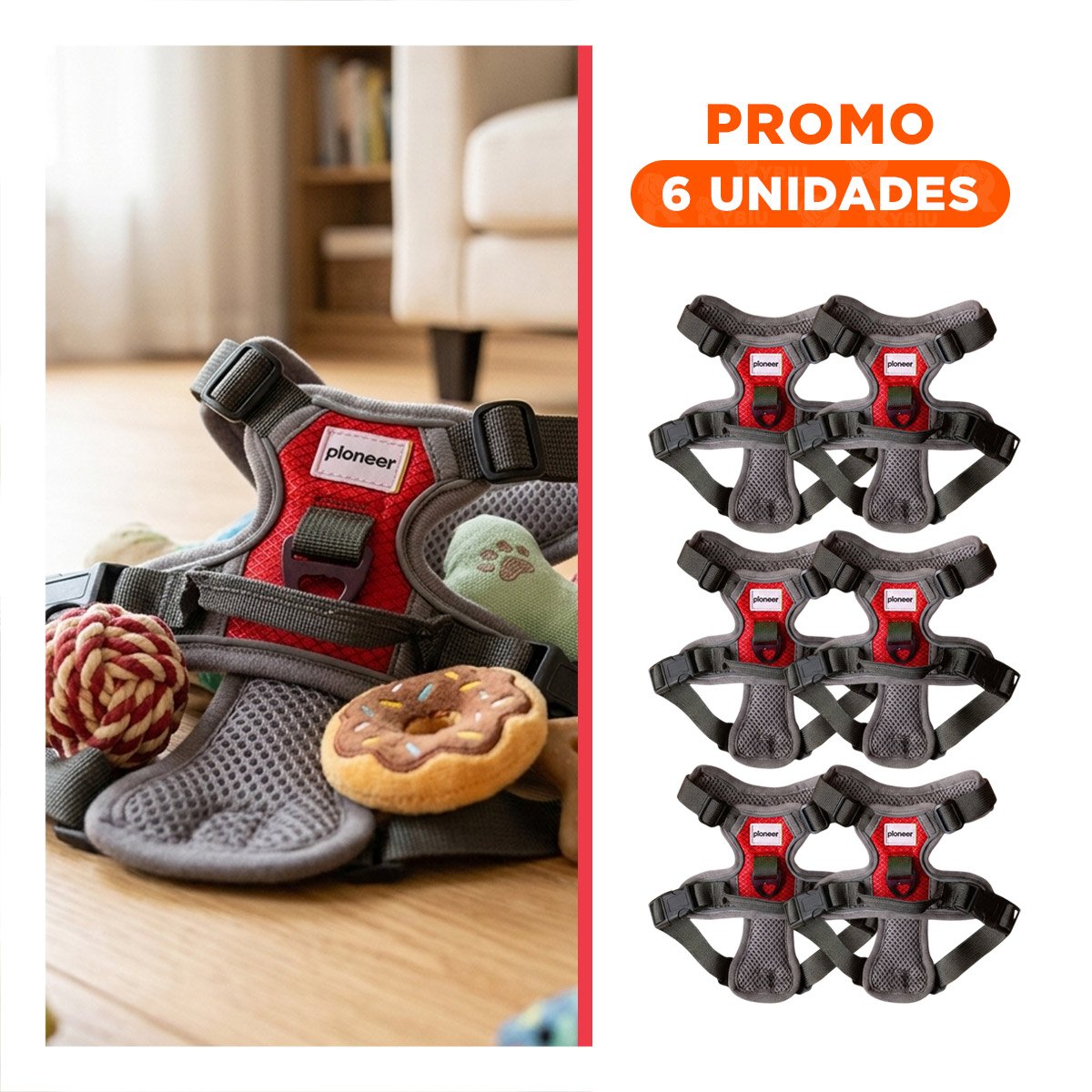 PACK6 EQUIPO AJUSTABLE PARA PERRO ROJO TALLA S RESISTENTE - 1