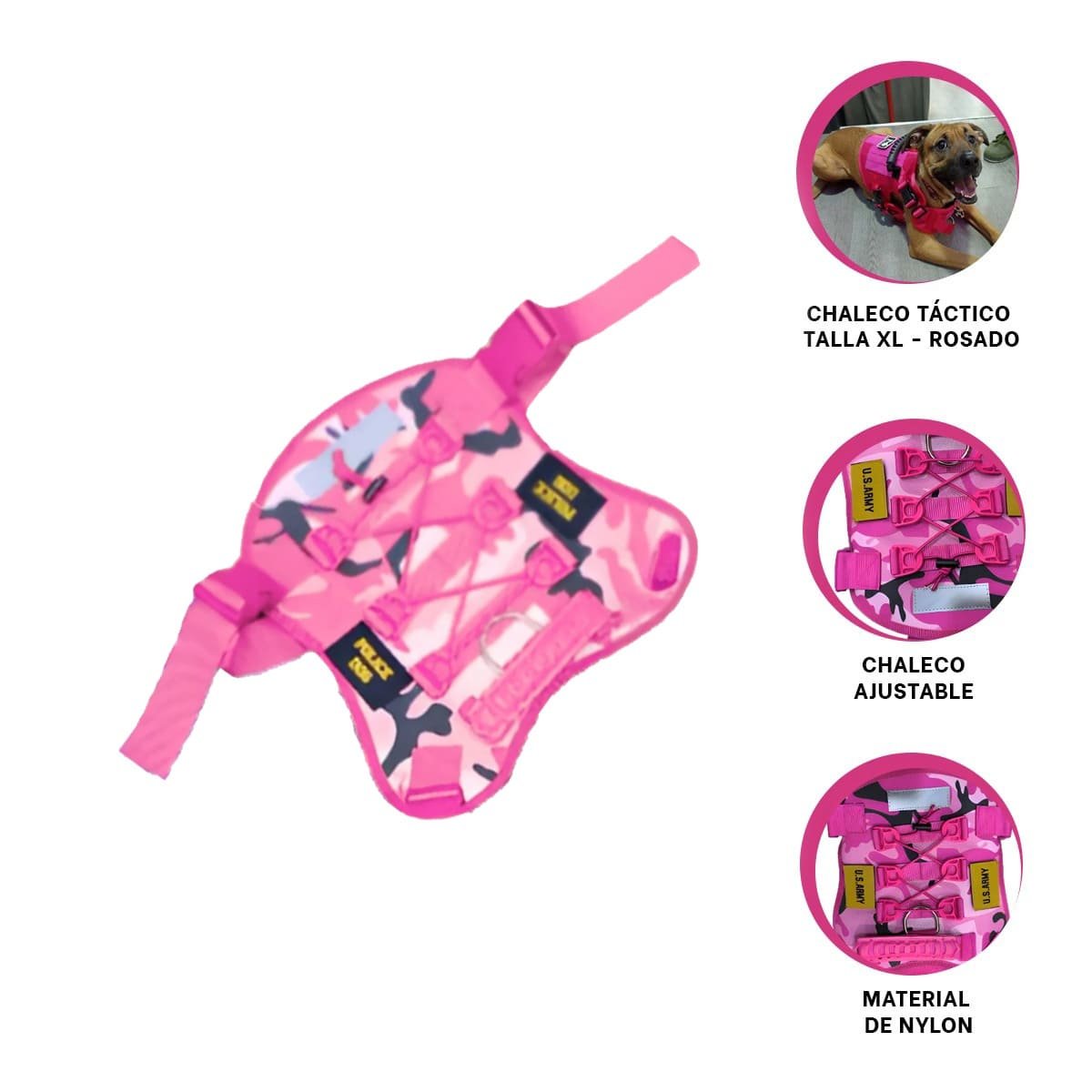 ARNES PARA PERRO ROSADO TACTICO TALLA XL COMODO Y DURADERO Y+LIGAS REGALO - 3