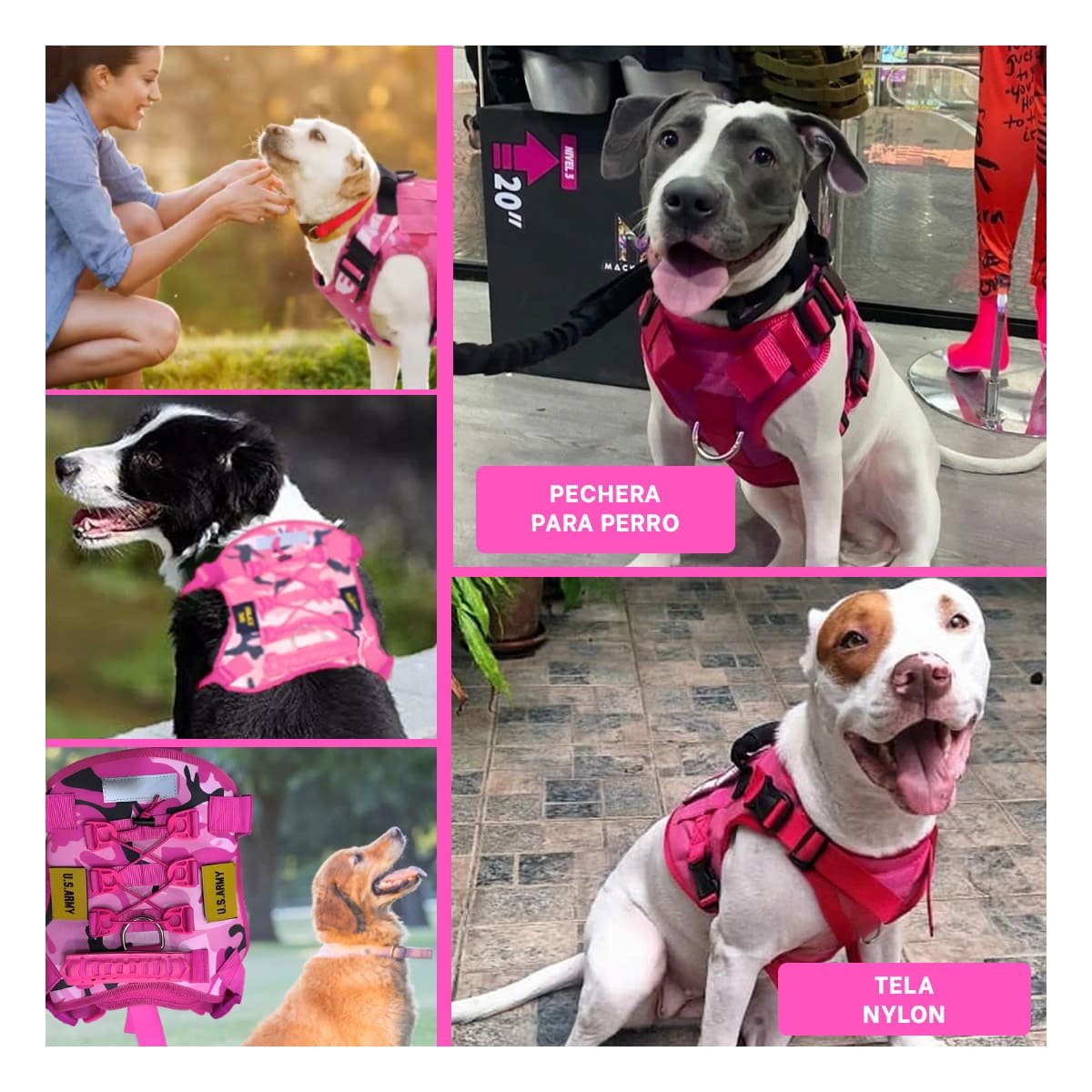 ARNES PARA PERRO ROSADO TACTICO TALLA XL COMODO Y DURADERO Y+LIGAS REGALO - 5