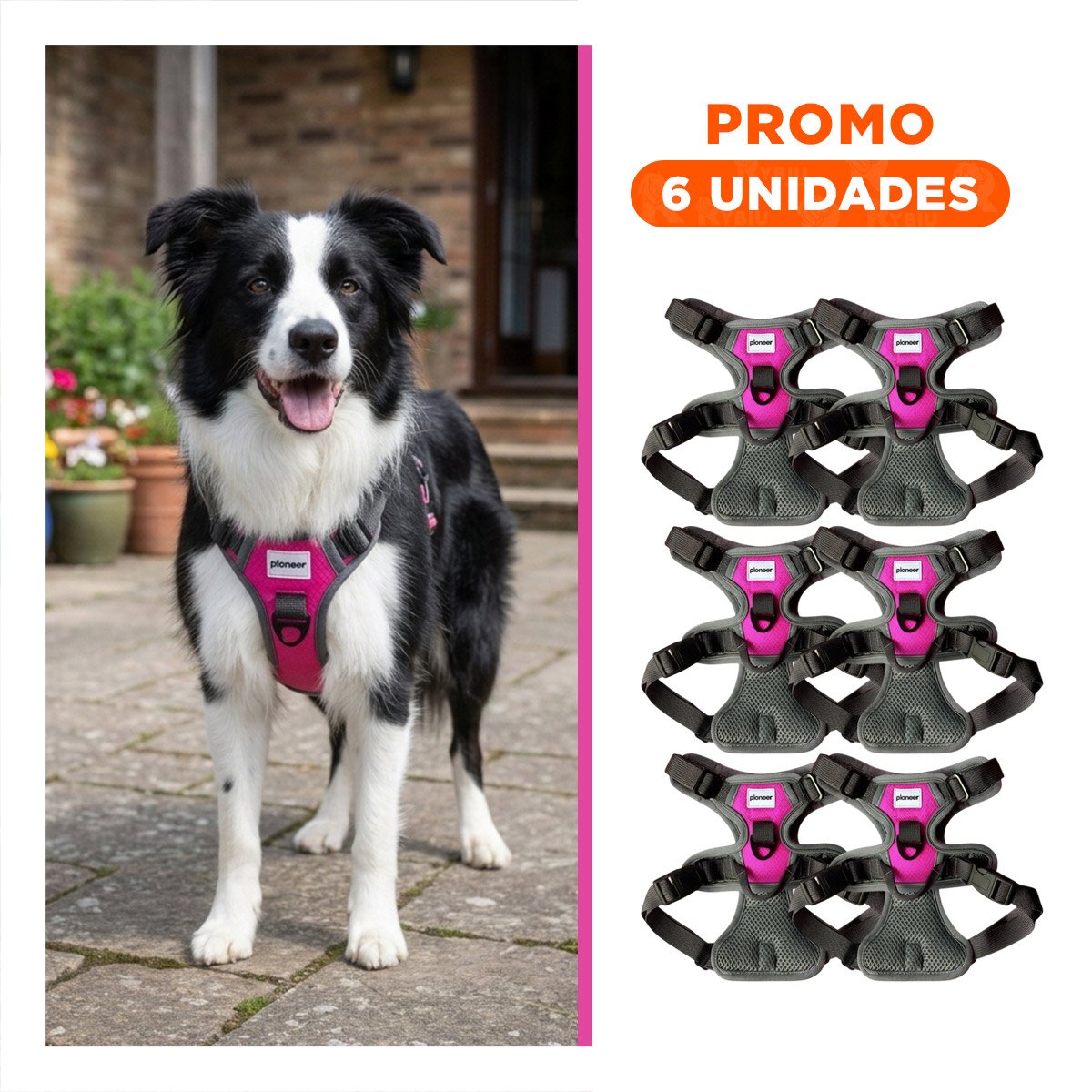 PACK6 SUJETADOR RESISTENTE FUCSIA PARA PERRO CON AJUSTE SEGURO Y HEBILLAS - 1
