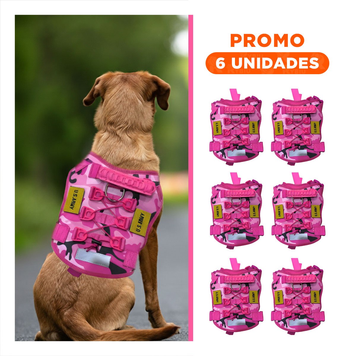 PACK6 PECHERA PARA PERRO ROSADO TACTICO TALLA XL CON MATERIAL TRANSPIRABLE - 1